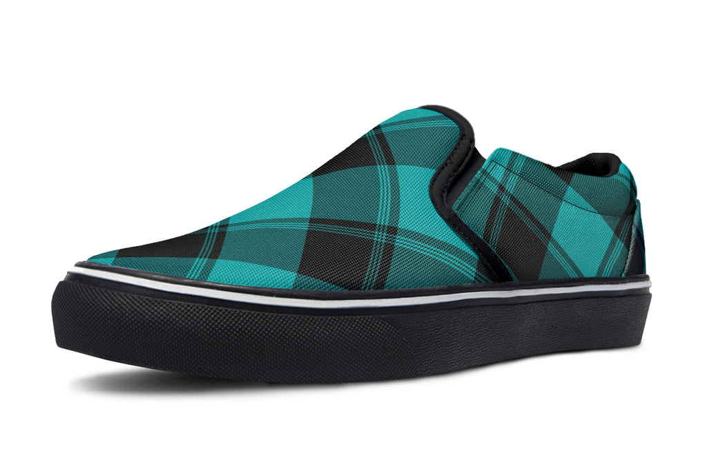 Pennyroyal Teal Plaid Slip Ons