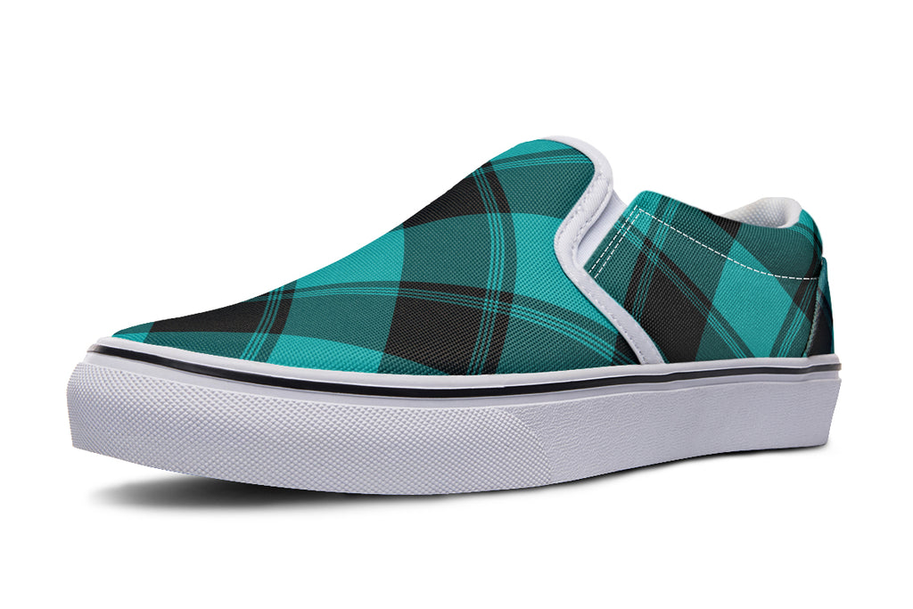 Pennyroyal Teal Plaid Slip Ons
