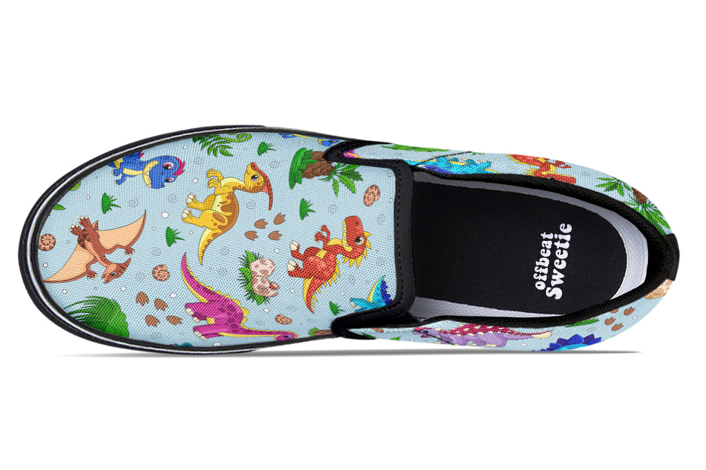 Pink And Blue Mismatched Baby Dinos Slip Ons - Offbeat Sweetie