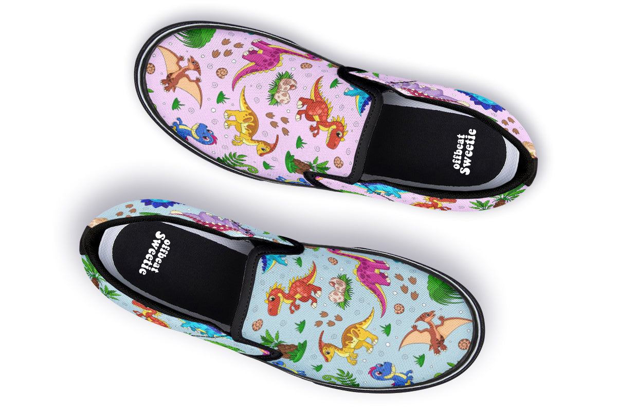 Pink And Blue Mismatched Baby Dinos Slip Ons - Offbeat Sweetie