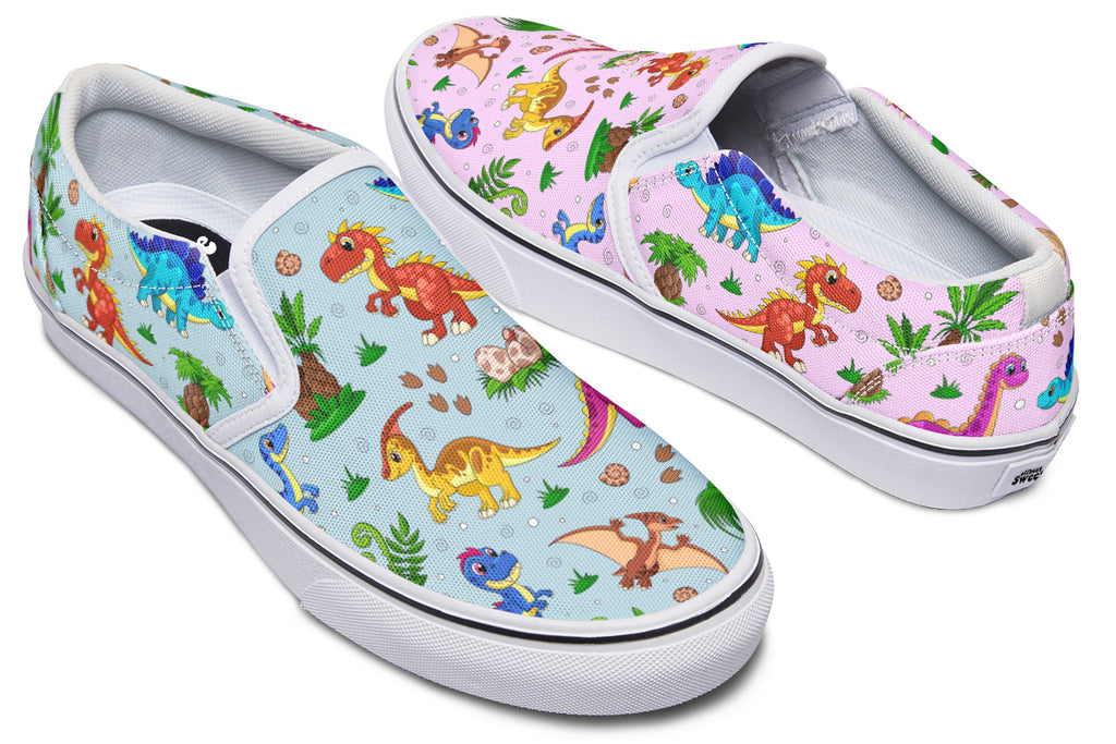 Pink And Blue Mismatched Baby Dinos Slip Ons - Offbeat Sweetie