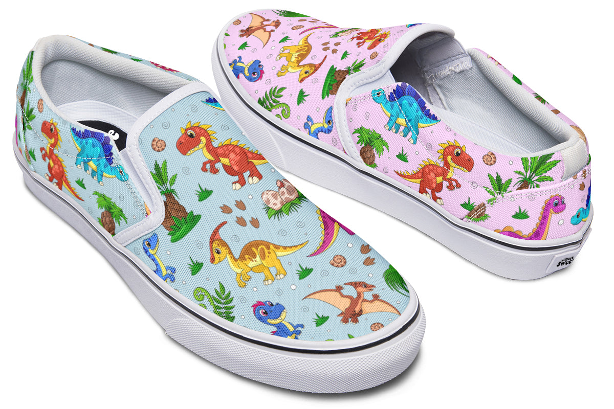 Pink And Blue Mismatched Baby Dinos Slip Ons - Offbeat Sweetie