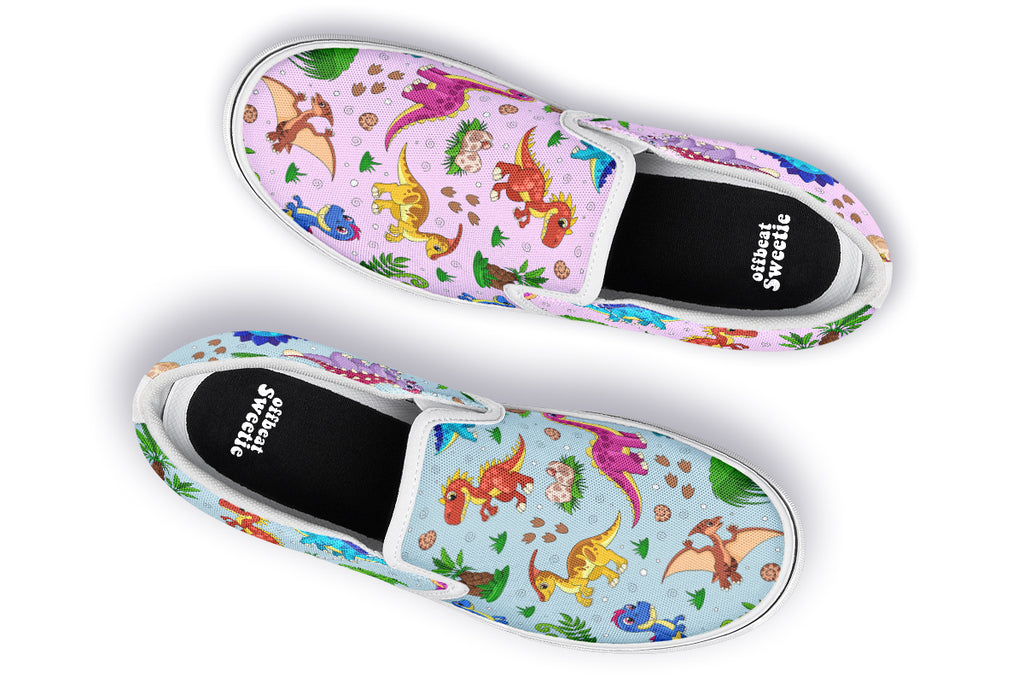Pink And Blue Mismatched Baby Dinos Slip Ons - Offbeat Sweetie
