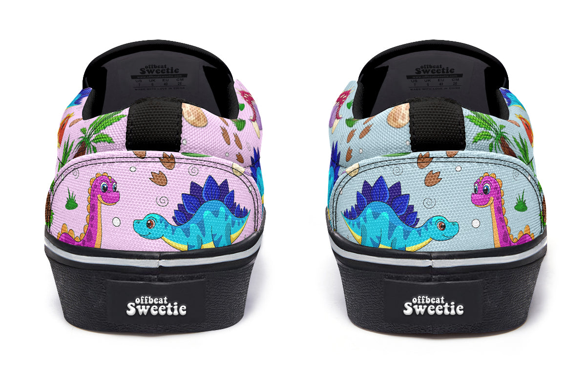 Pink And Blue Mismatched Baby Dinos Slip Ons - Offbeat Sweetie
