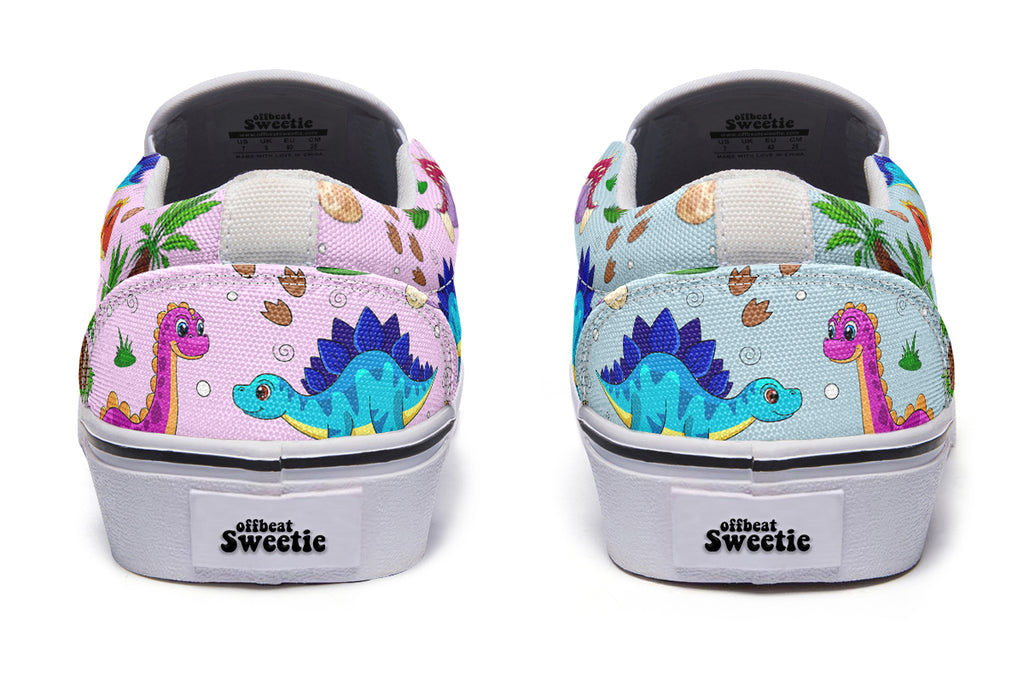 Pink And Blue Mismatched Baby Dinos Slip Ons - Offbeat Sweetie