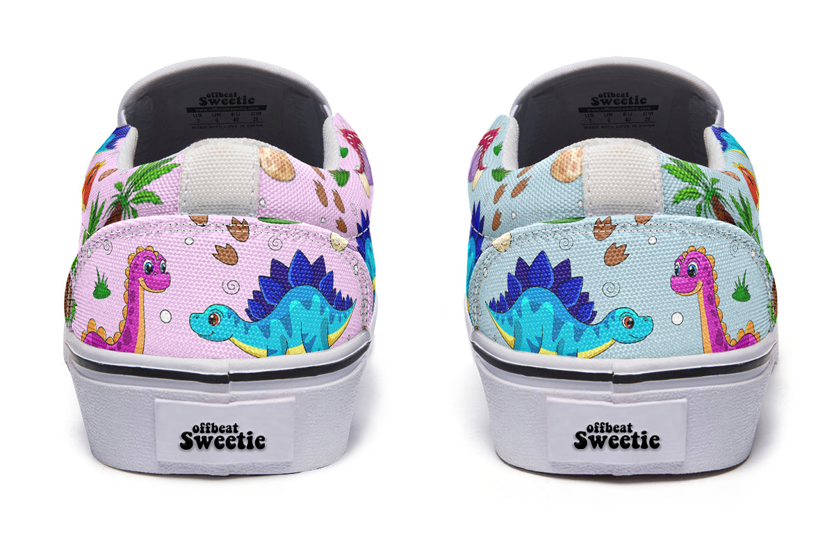 Pink And Blue Mismatched Baby Dinos Slip Ons - Offbeat Sweetie