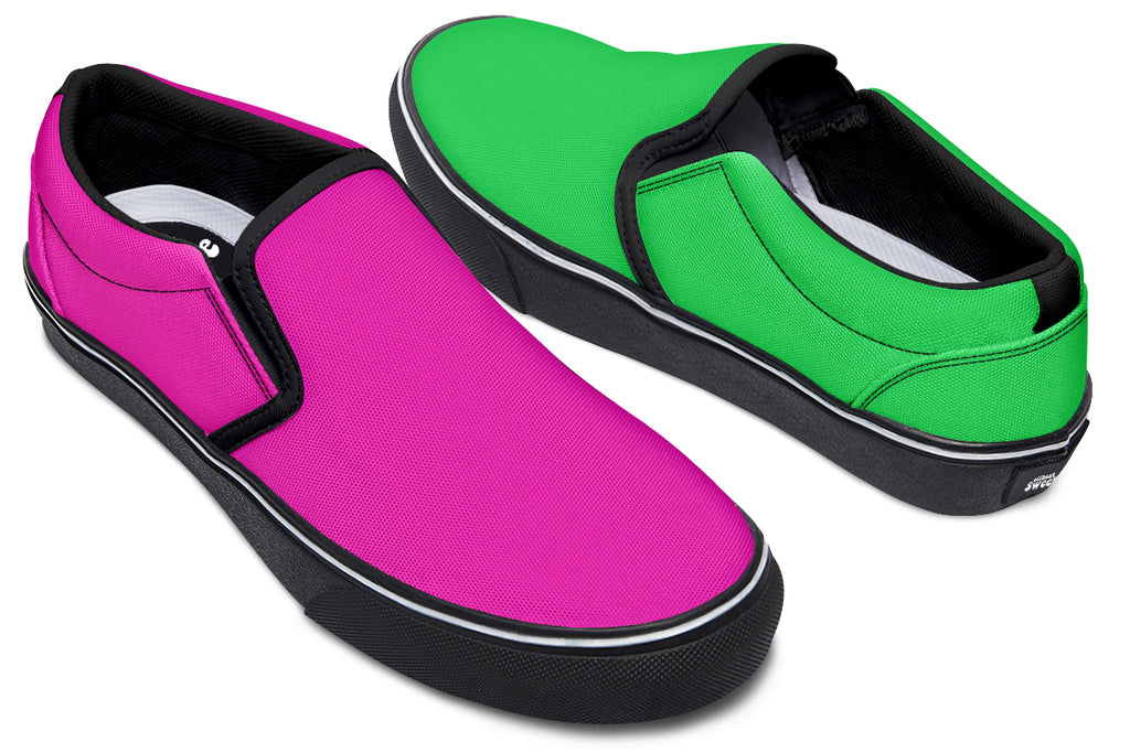 Pink And Green Mismatch Slip Ons