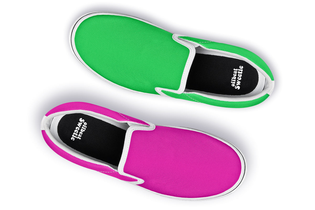 Pink And Green Mismatch Slip Ons