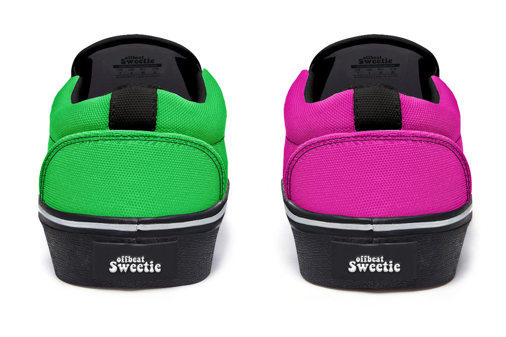 Pink And Green Mismatch Slip Ons