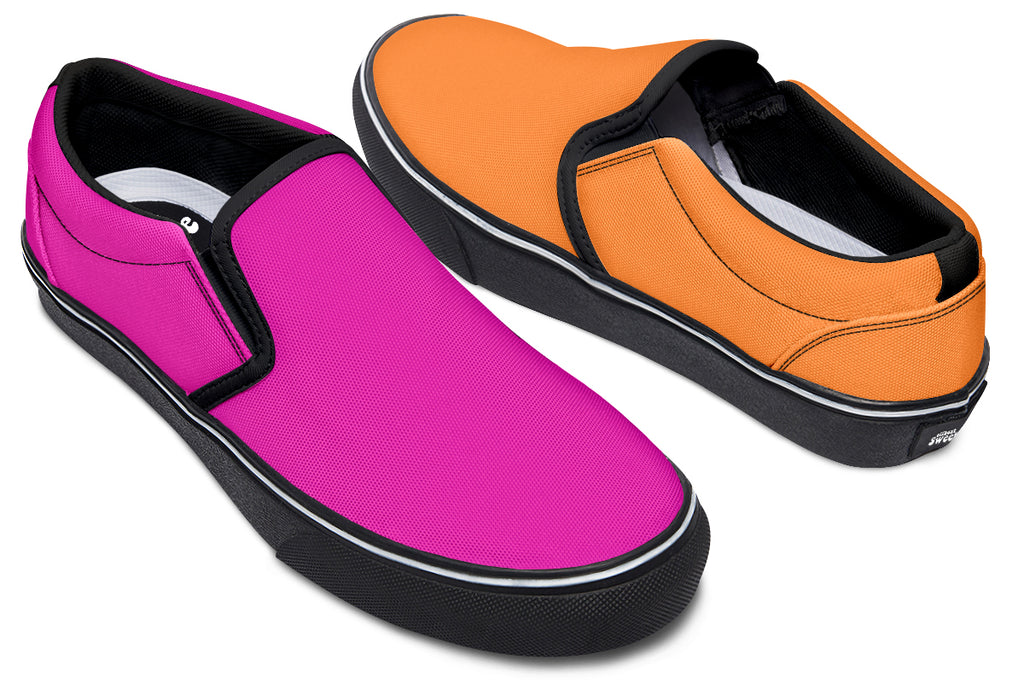Pink And Orange Mismatch Slip Ons - Offbeat Sweetie