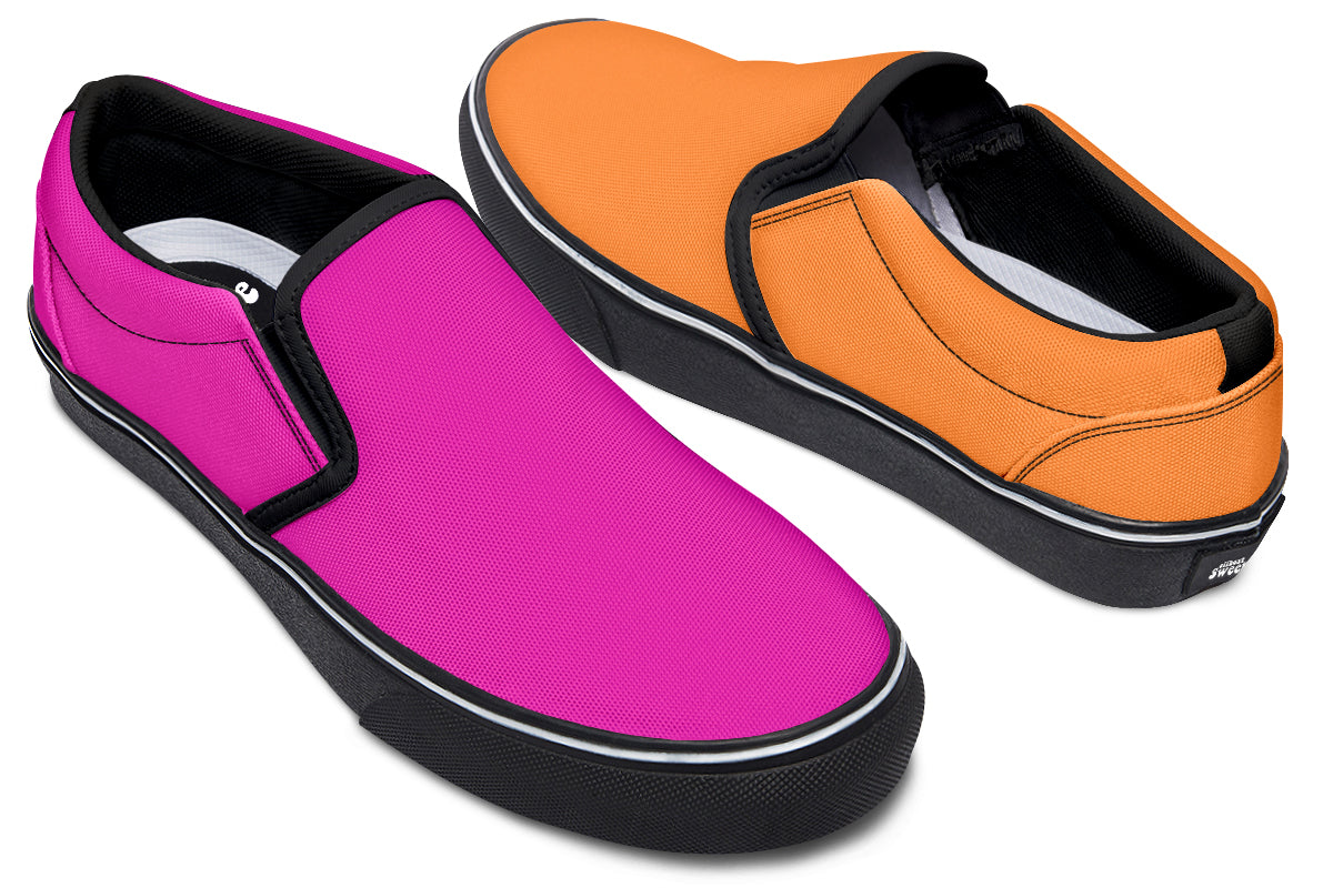 Pink And Orange Mismatch Slip Ons - Offbeat Sweetie
