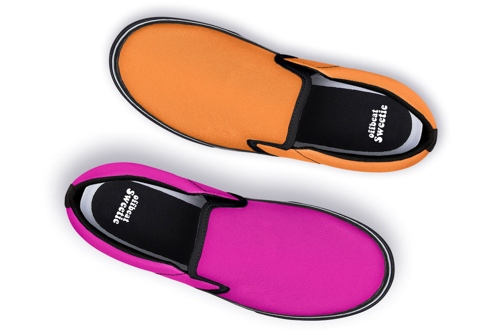 Pink And Orange Mismatch Slip Ons - Offbeat Sweetie