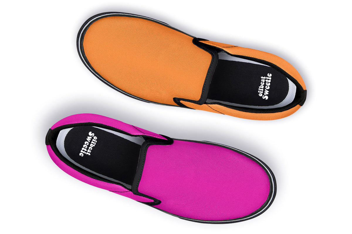Pink And Orange Mismatch Slip Ons - Offbeat Sweetie