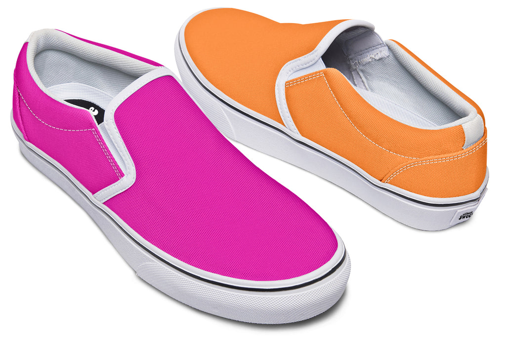 Pink And Orange Mismatch Slip Ons - Offbeat Sweetie