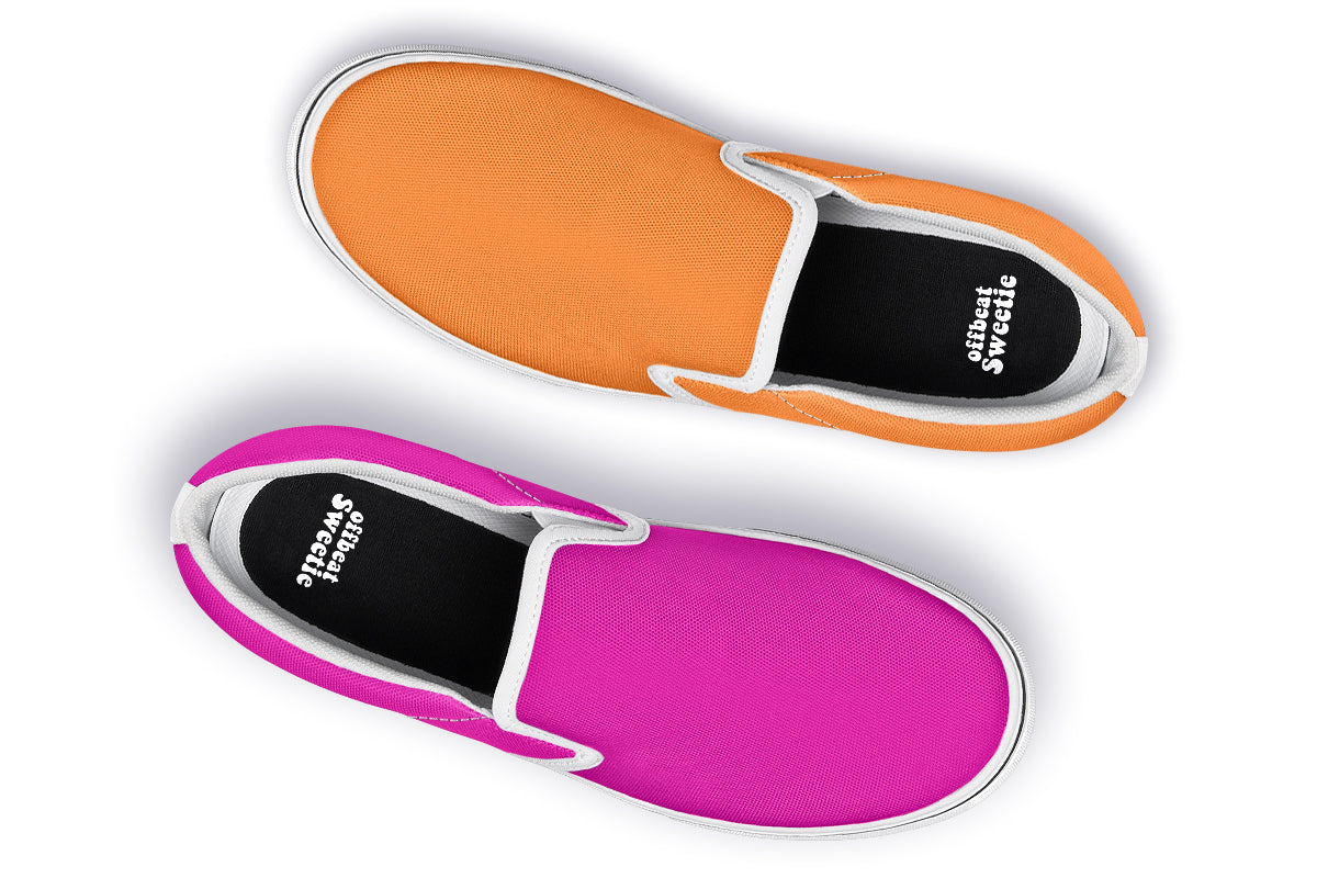 Pink And Orange Mismatch Slip Ons - Offbeat Sweetie