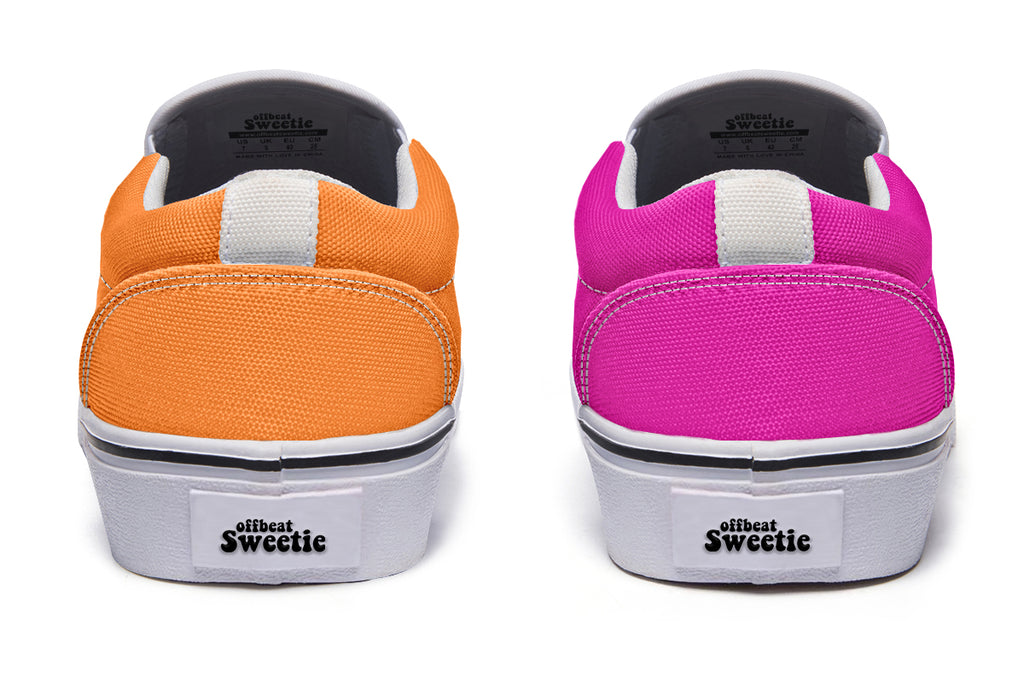 Pink And Orange Mismatch Slip Ons - Offbeat Sweetie