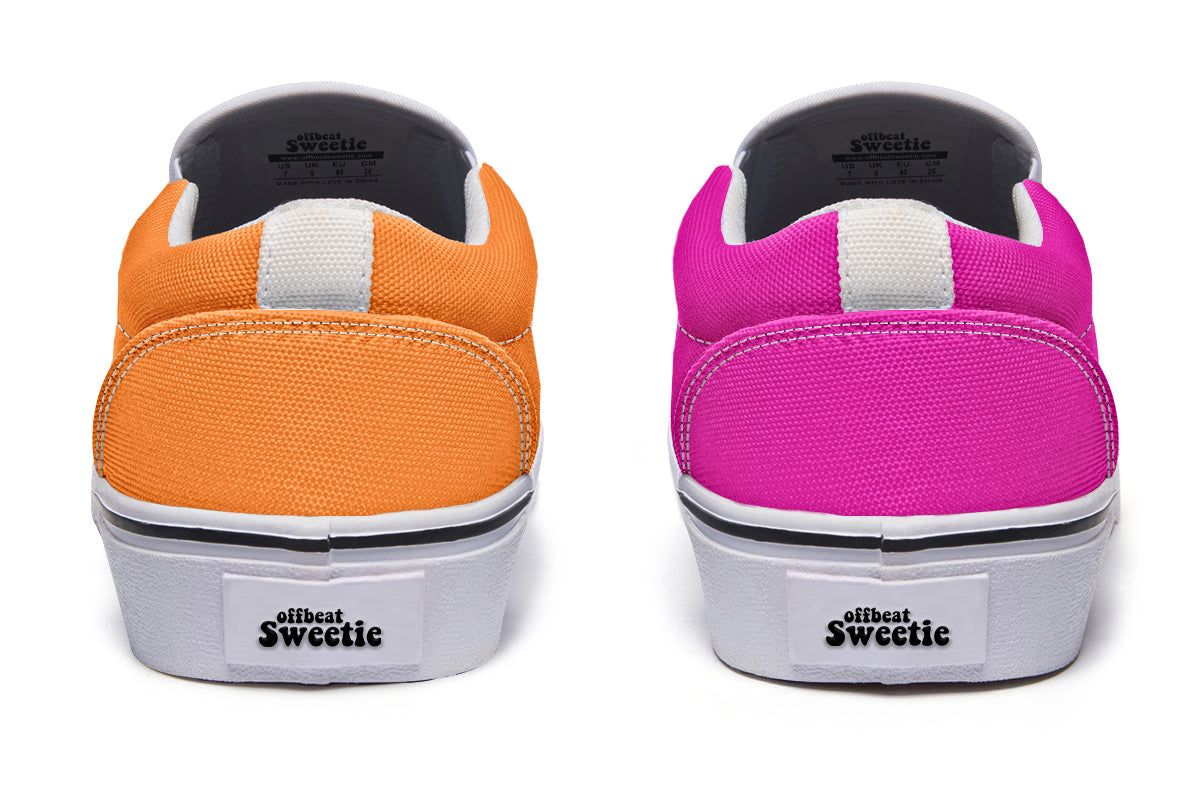 Pink And Orange Mismatch Slip Ons - Offbeat Sweetie