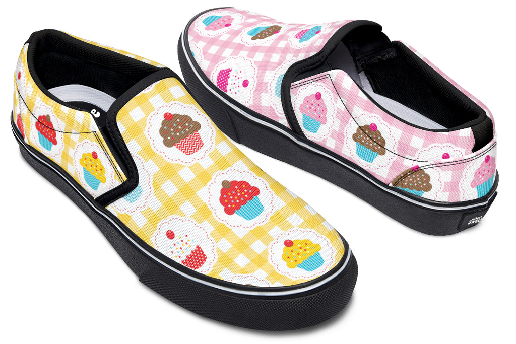 Pink And Yellow Mismatch Gingham Cupcakes Slip Ons