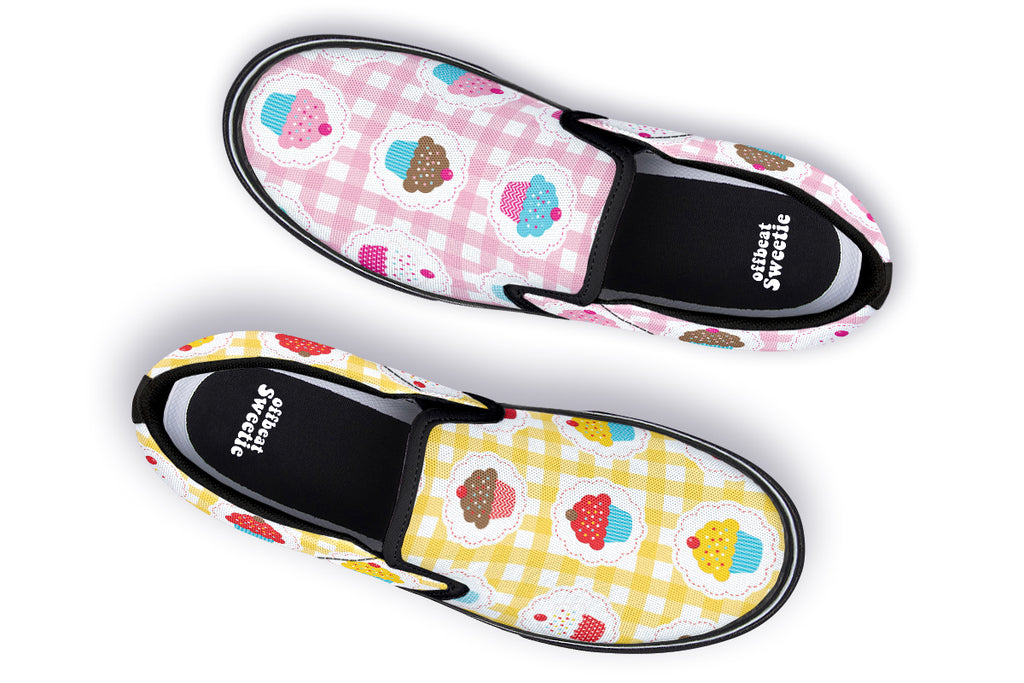 Pink And Yellow Mismatch Gingham Cupcakes Slip Ons