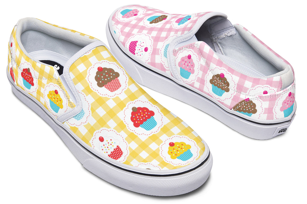 Pink And Yellow Mismatch Gingham Cupcakes Slip Ons