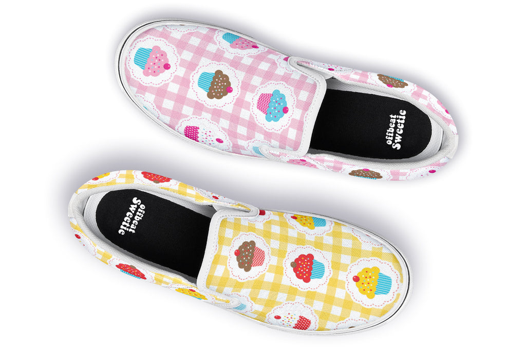Pink And Yellow Mismatch Gingham Cupcakes Slip Ons