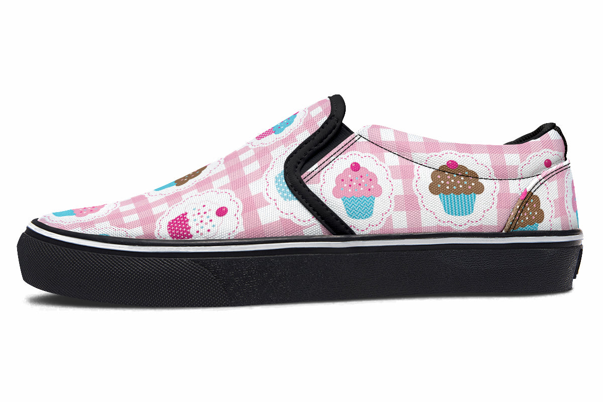 Pink And Yellow Mismatch Gingham Cupcakes Slip Ons