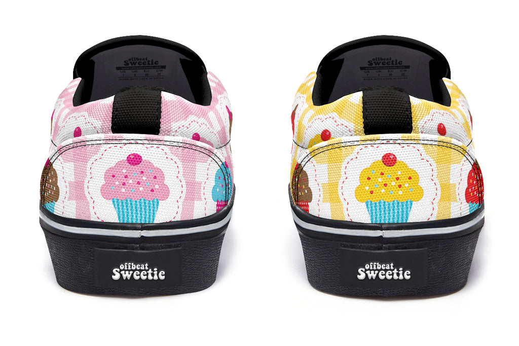 Pink And Yellow Mismatch Gingham Cupcakes Slip Ons