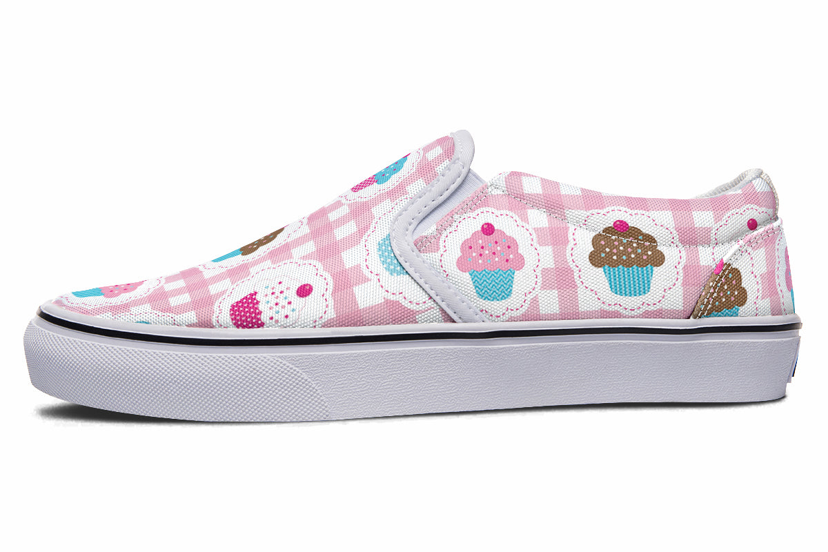 Pink And Yellow Mismatch Gingham Cupcakes Slip Ons