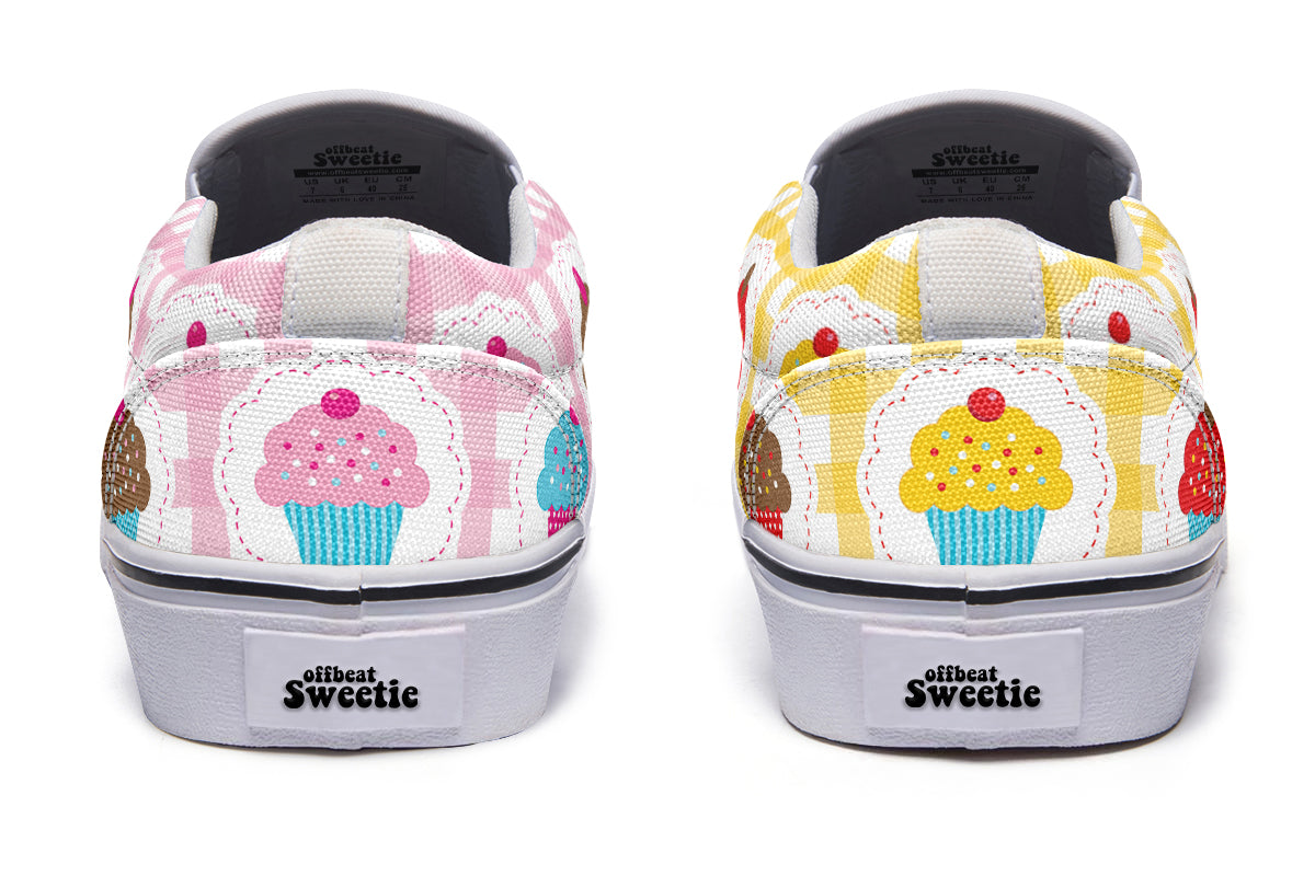 Pink And Yellow Mismatch Gingham Cupcakes Slip Ons