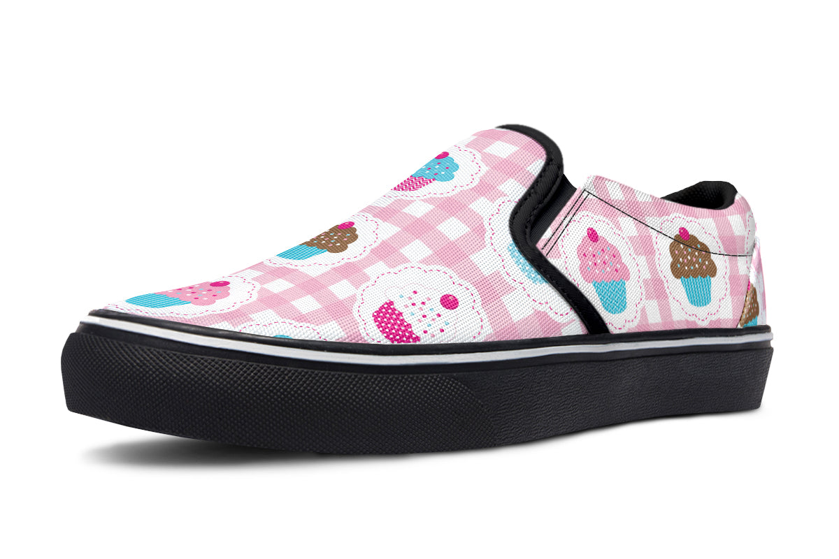 Pink And Yellow Mismatch Gingham Cupcakes Slip Ons