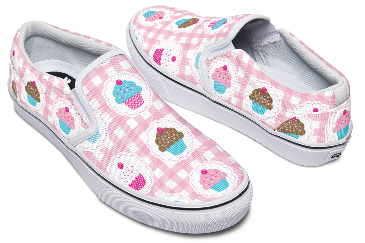 Pink Gingham Cupcakes Slip Ons