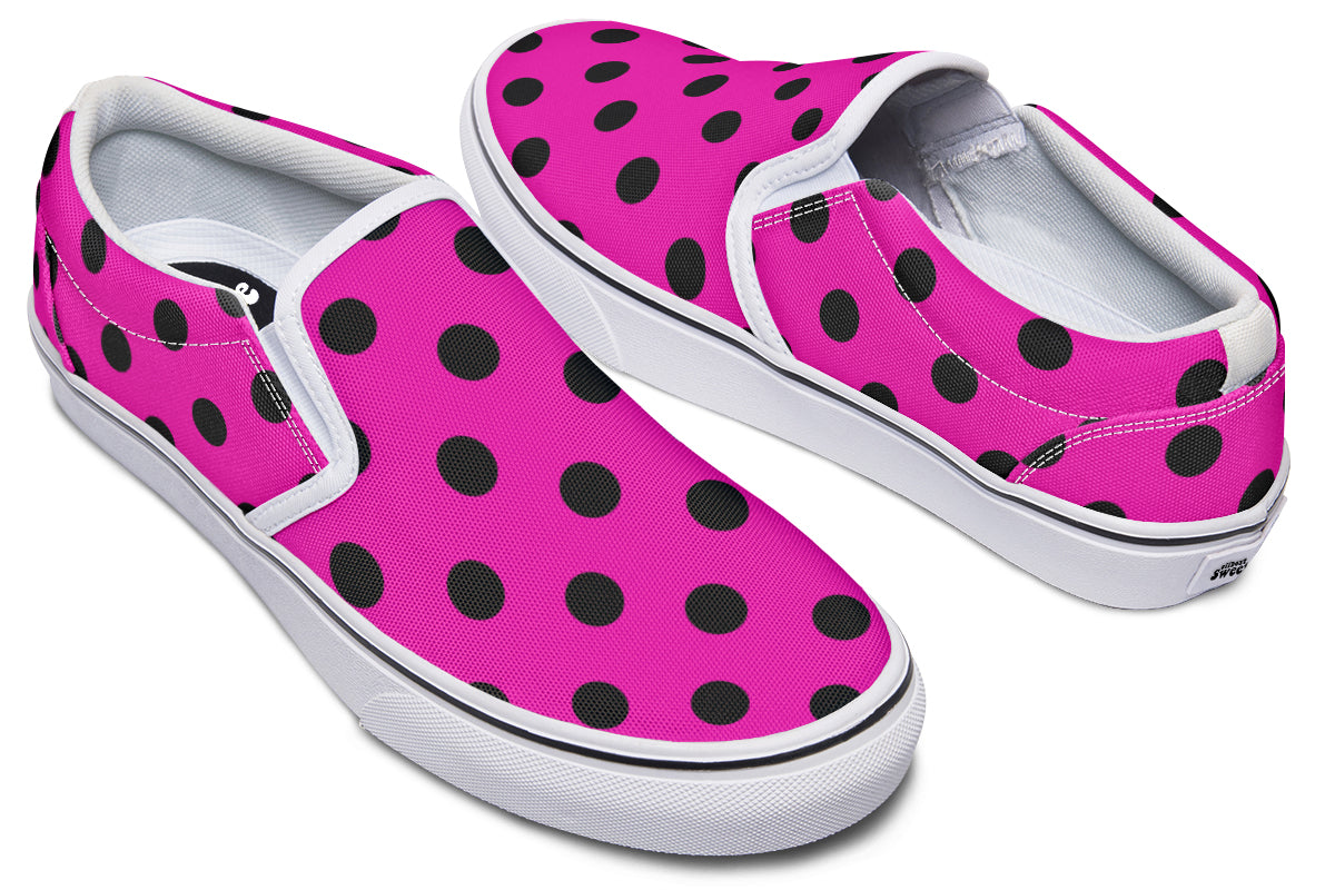 Pretty In Pink Polka Dot Slip Ons