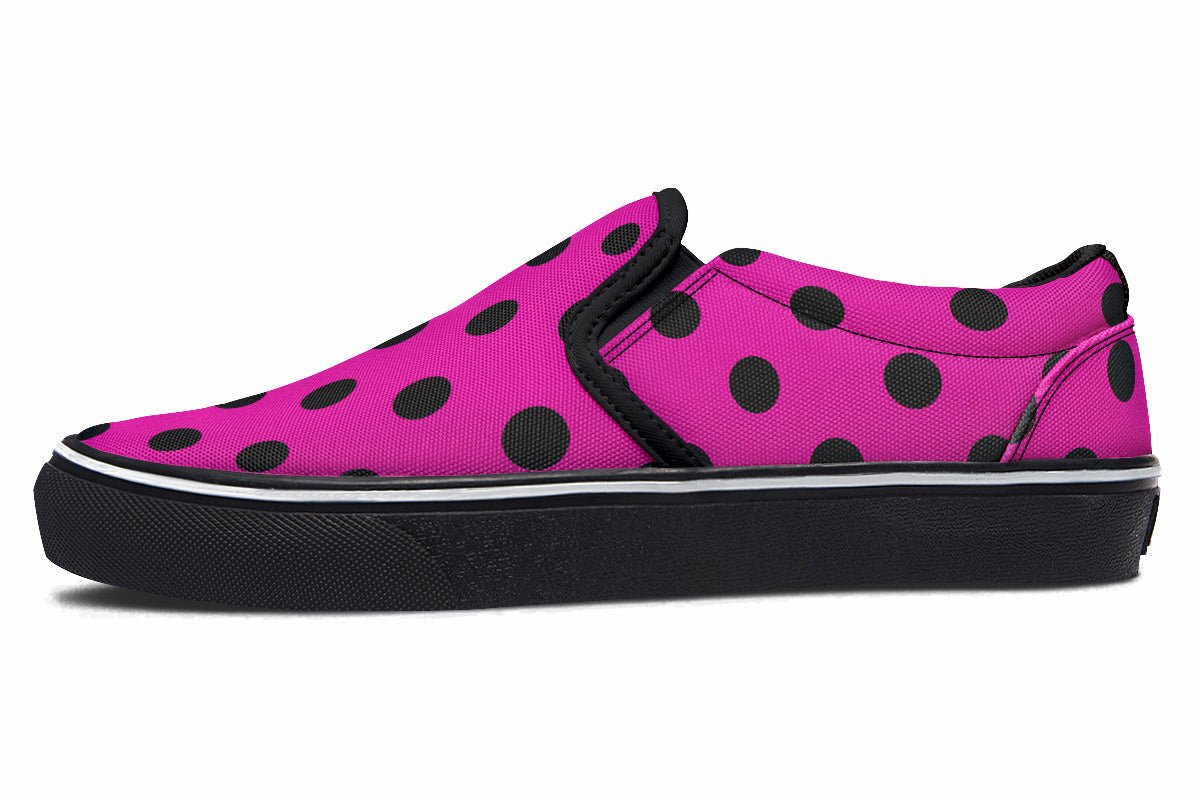 Pretty In Pink Polka Dot Slip Ons