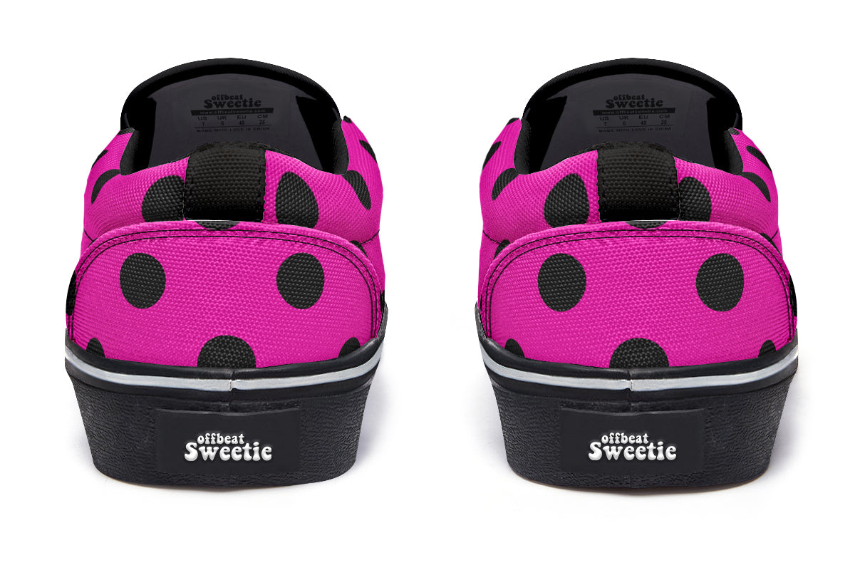 Pretty In Pink Polka Dot Slip Ons