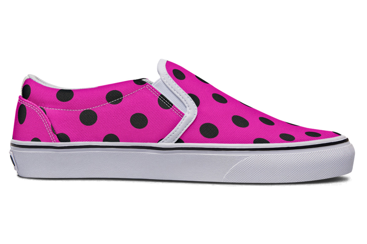 Pretty In Pink Polka Dot Slip Ons