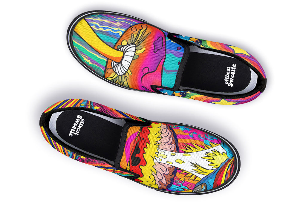 Psychedelic Mushies Slip Ons - Offbeat Sweetie