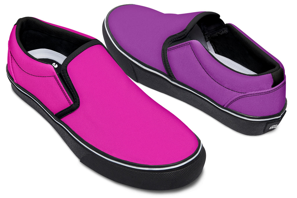 Purple And Pink Mismatch Slip Ons - Offbeat Sweetie