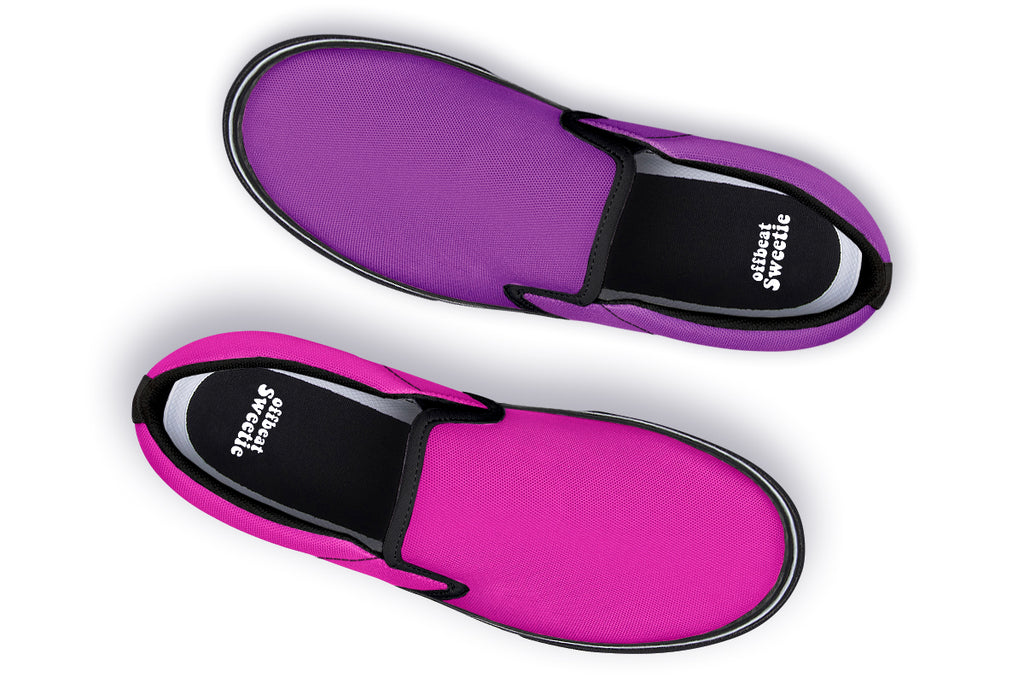 Purple And Pink Mismatch Slip Ons - Offbeat Sweetie