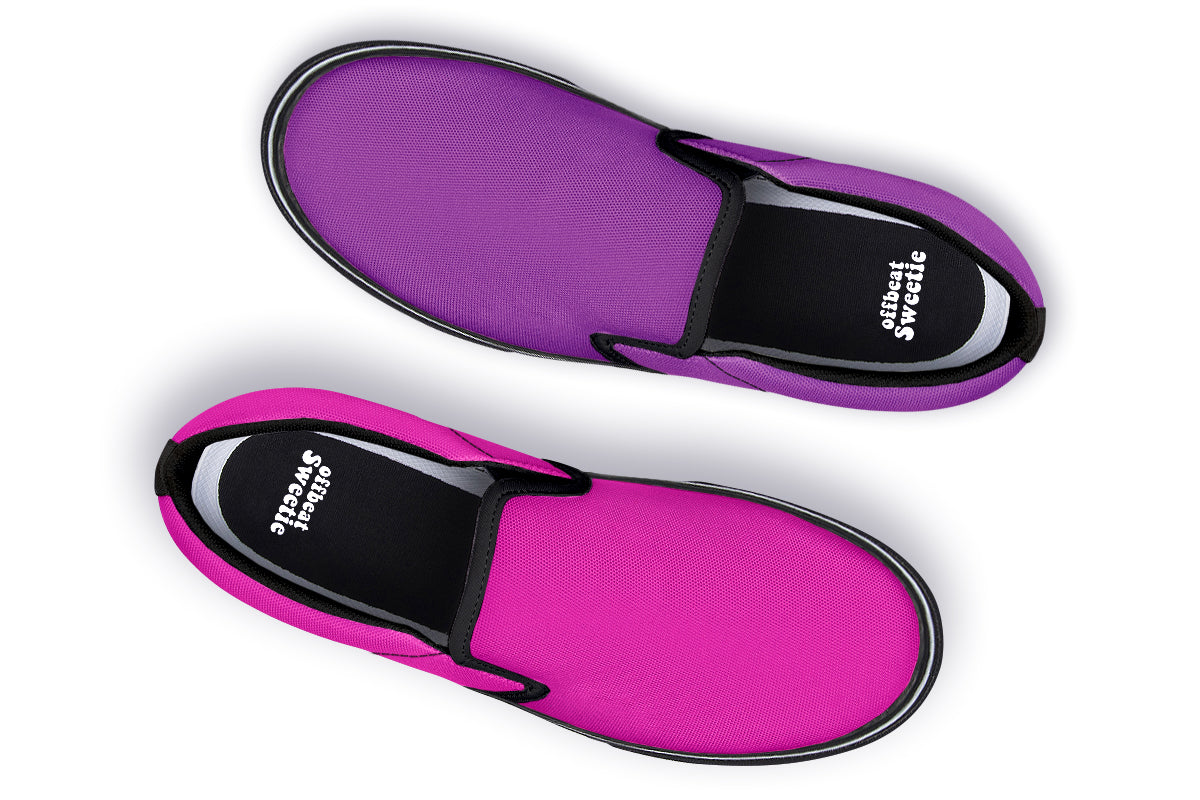 Purple And Pink Mismatch Slip Ons - Offbeat Sweetie
