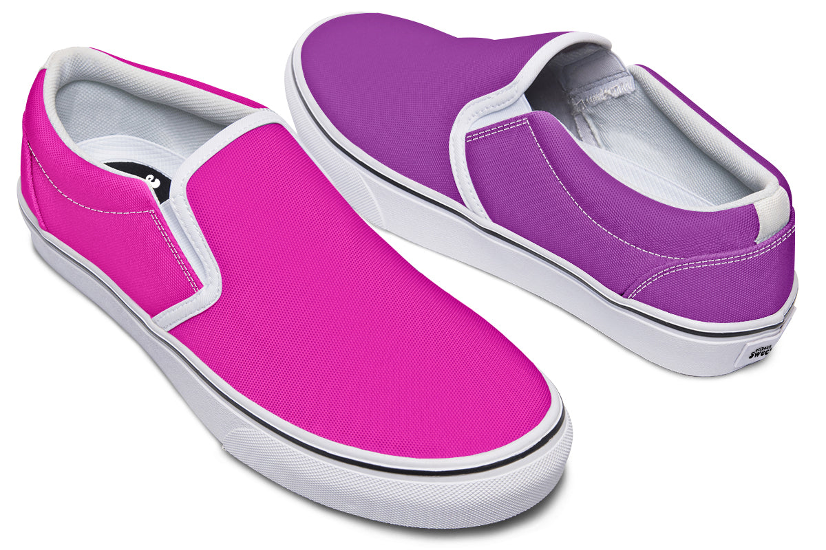 Purple And Pink Mismatch Slip Ons - Offbeat Sweetie
