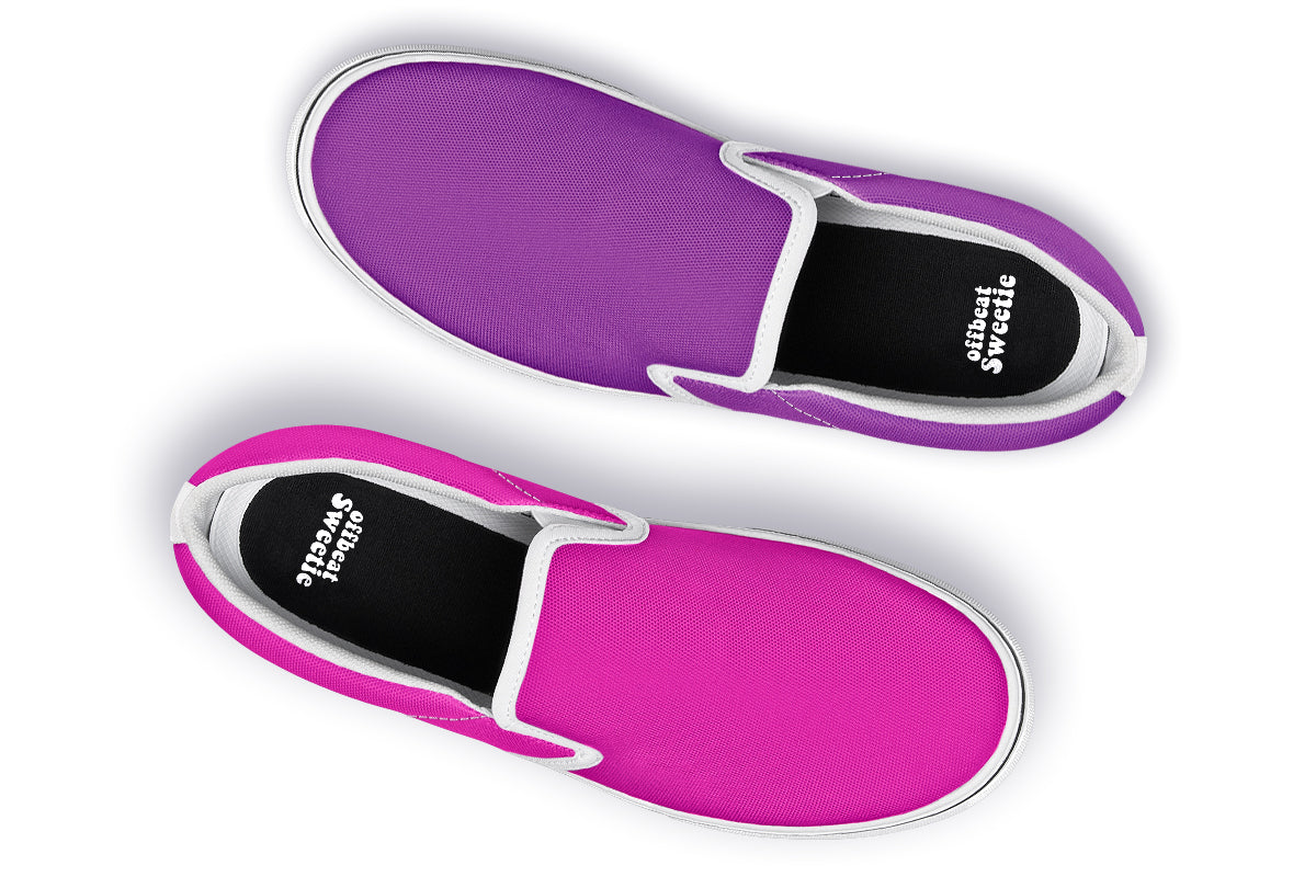 Purple And Pink Mismatch Slip Ons - Offbeat Sweetie