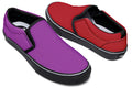 Purple And Red Mismatch Slip Ons - Offbeat Sweetie