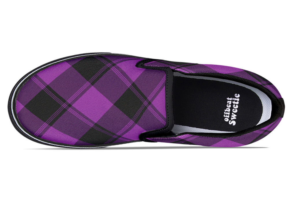 Purple Reign Plaid Slip Ons
