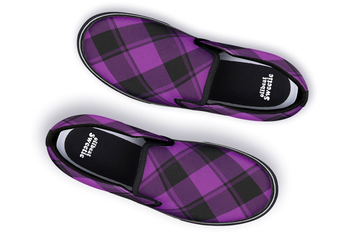 Purple Reign Plaid Slip Ons