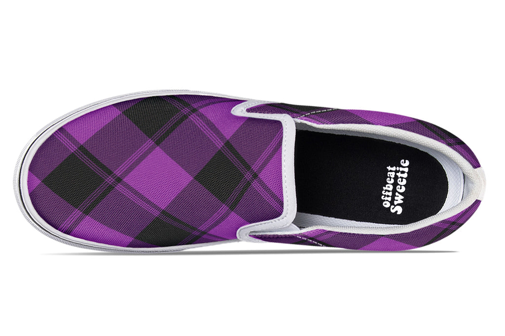 Purple Reign Plaid Slip Ons