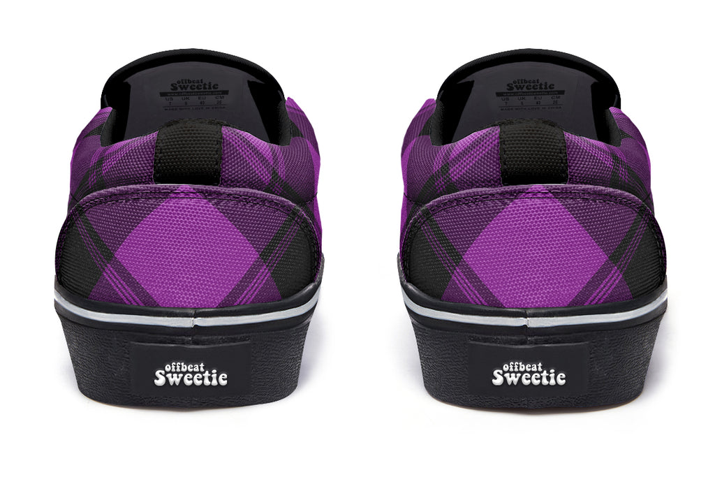 Purple Reign Plaid Slip Ons
