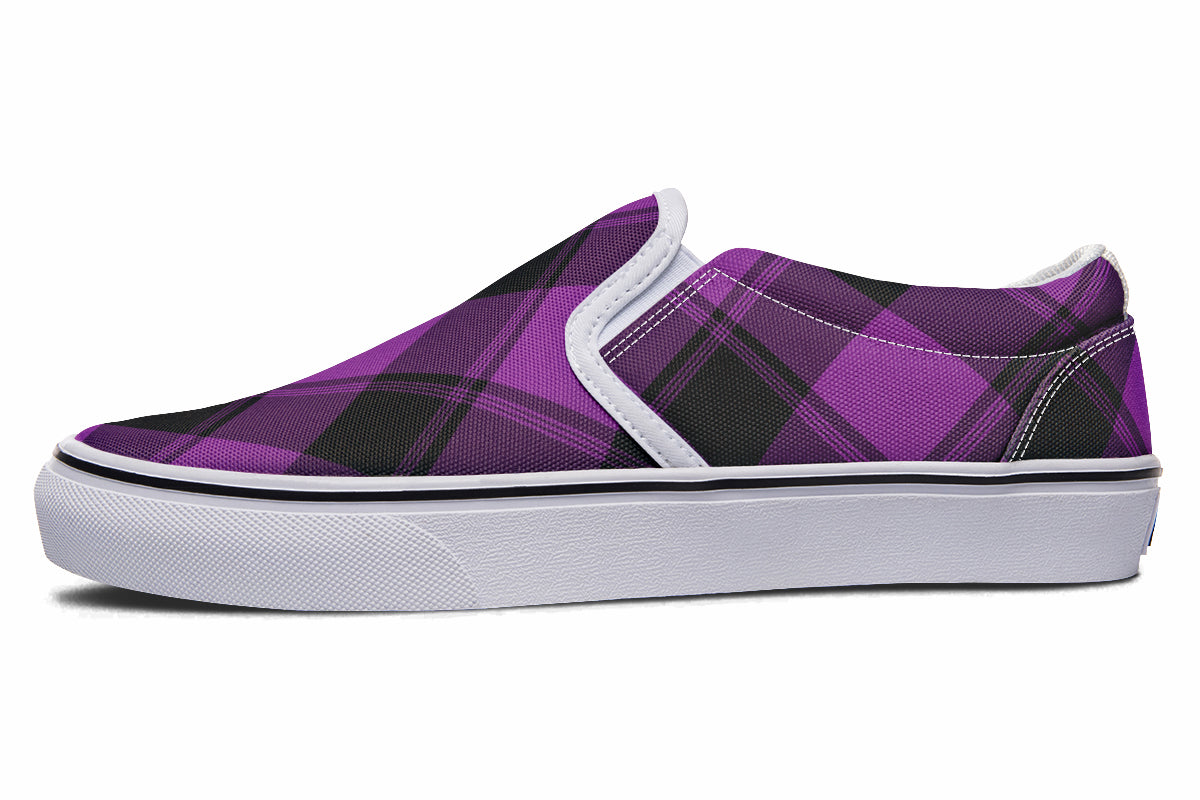 Purple Reign Plaid Slip Ons