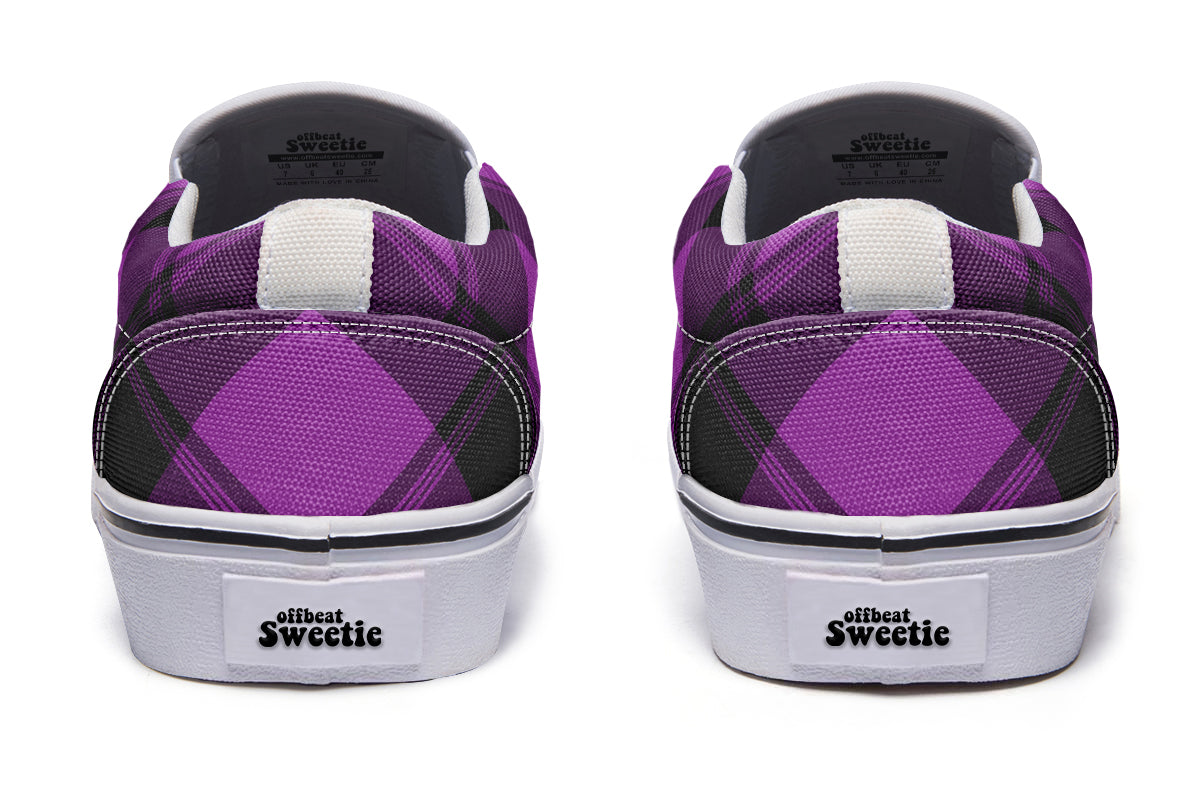 Purple Reign Plaid Slip Ons