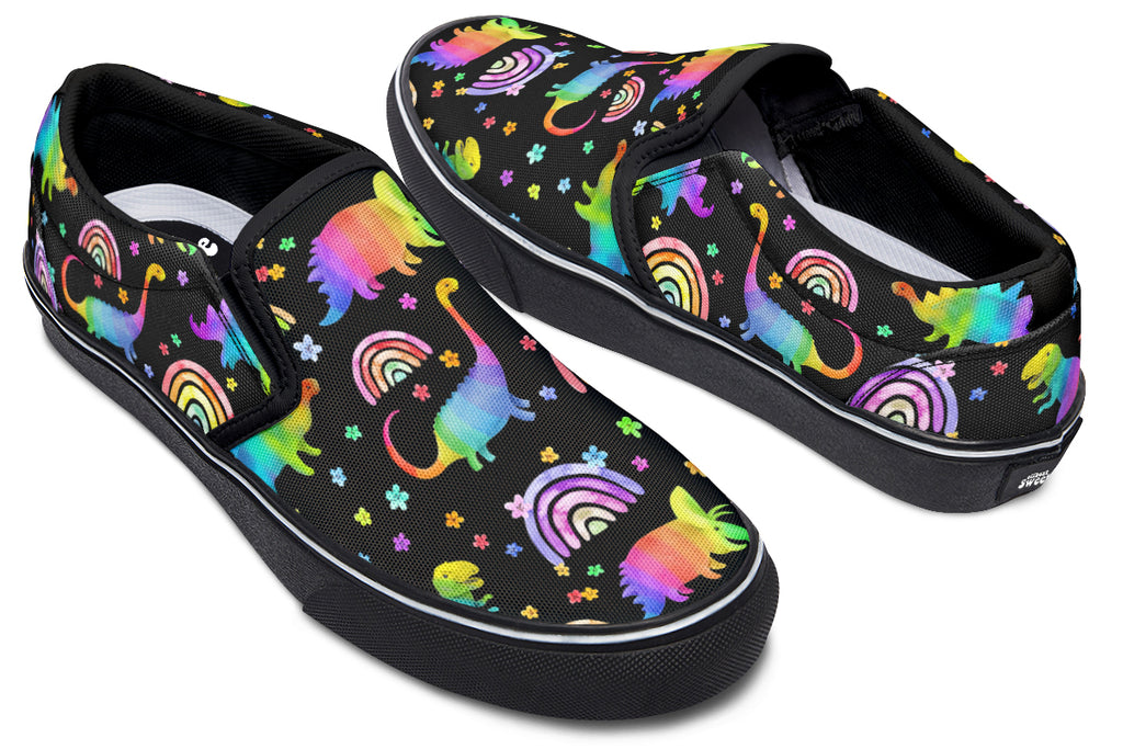 Rainbow Dinos Slip Ons - Offbeat Sweetie