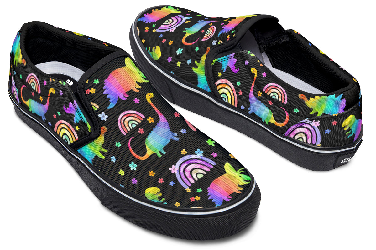 Rainbow Dinos Slip Ons - Offbeat Sweetie